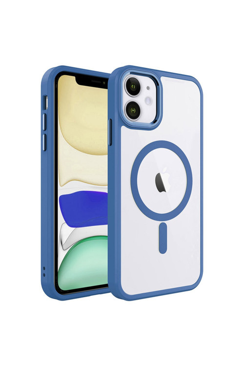 Apple Iphone 11 Uyumlu Kılıf Wireless Şarj Özellikli Krom Magsafe Silikon Kapak (Lavendery Gra