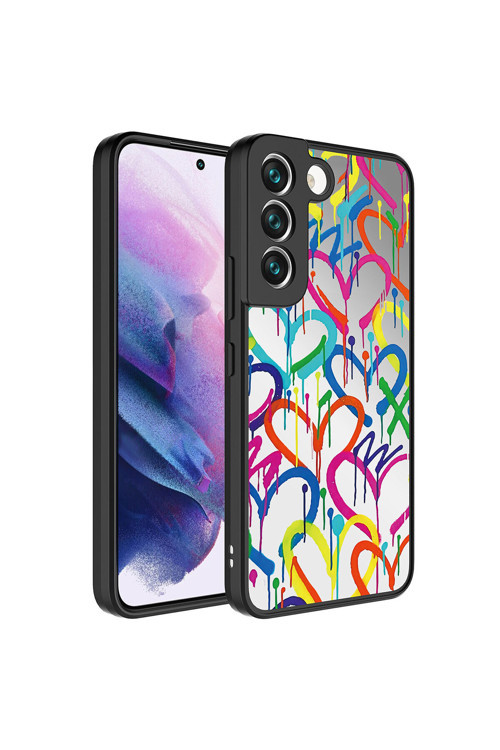 Galaxy S21 Fe Aynalı Desenli Kamera Korumalı Parlak Csm Mirror Kılıf-Kalp