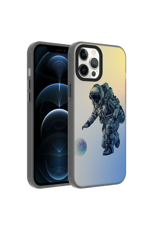İphone 12 Pro Max Uyumlu Kılıf Desenli Dragon Sert Kapak (Astronot)