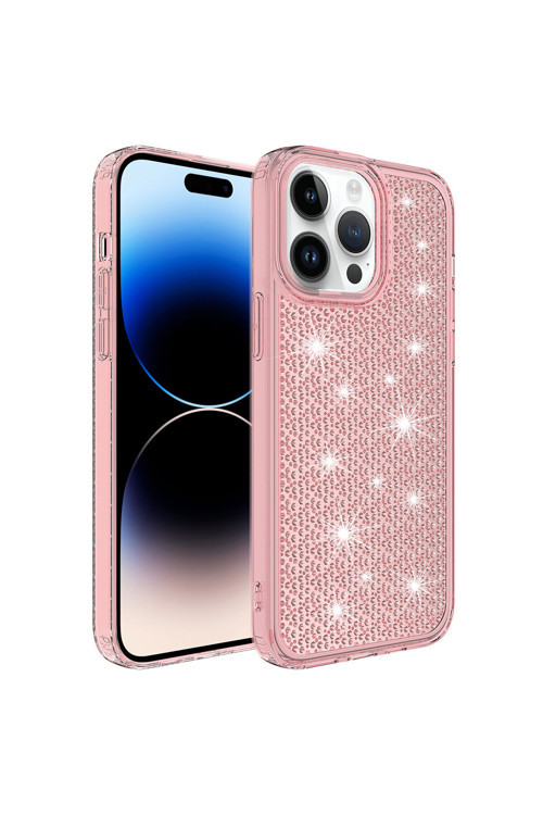 İphone 14 Pro Uyumlu Airbagli Parlak Tasarımlı Csm Snow Kılıf-Pembe
