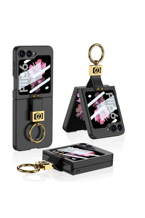 Galaxy Z Flip 6 Kılıf Z Harfli Yüzüklü Kıpta Kapak-Siyah
