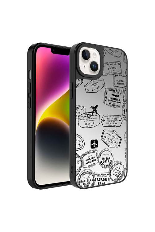İphone 14 Uyumlu Aynalı Desenli Kamera Korumalı Parlak Csm Mirror Kılıf-Seyahat