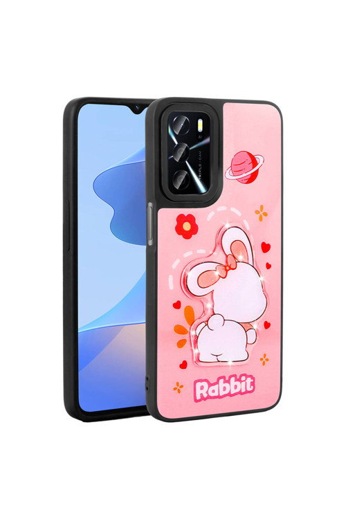 Marmaramobile Oppo A55 4G Kılıf Parlayan Kabartmalı İkonik Figürlü Amas Silikon Kapak-Pembe