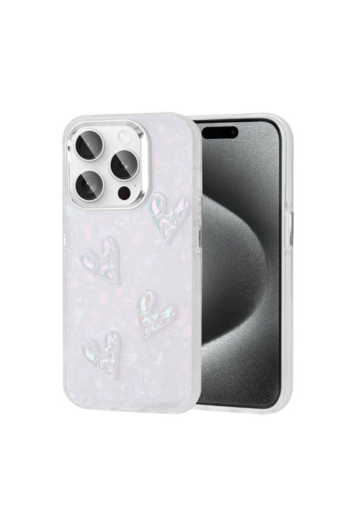 Wowcase İphone 15 Pro Uyumlu Kabartma Figürlü Parlak Eralli Silikon Kılıf-Kalp
