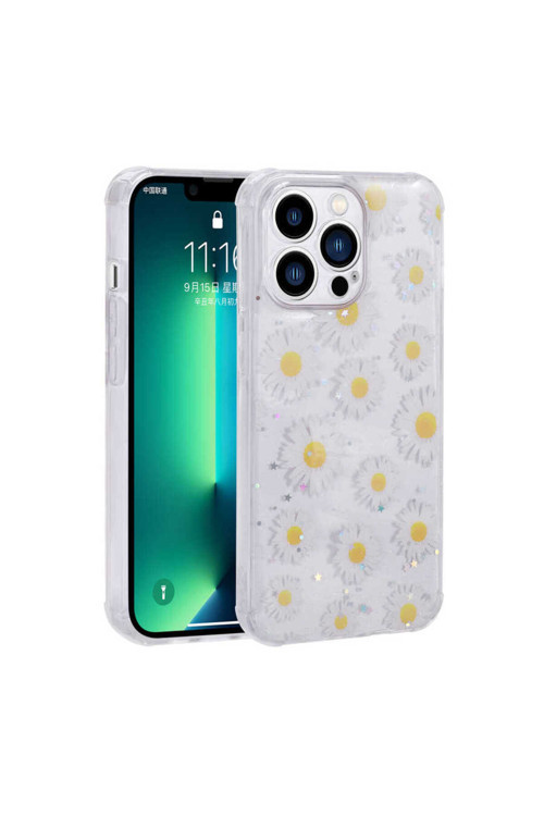 İphone 11 Pro Max Uyumlu Simli Desenli Kamera Korumalı Parlak Popy Kılıf-Papatya