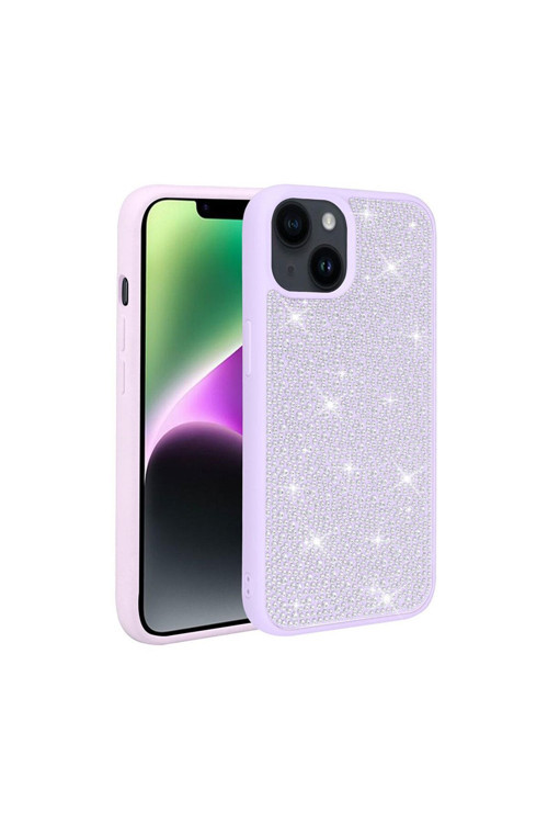 İphone 14 Plus Uyumlu Parlak Taşlı Tasarım Mkc Ston Kılıf-Lila
