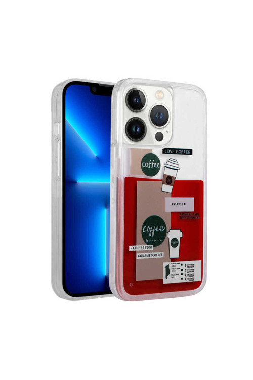 Uyumlu Apple İphone 14 Pro Max Kılıf Desenli Sıvılı Drink Silikon Kapak