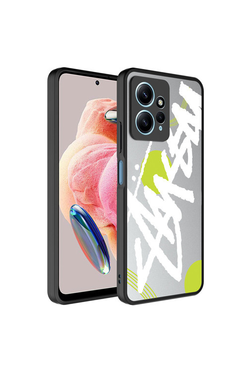 Redmi Note 12 Uyumlu 4G Kılıf Aynalı Desenli Kamera Korumalı Parlak Mirror Kapak - Yazı