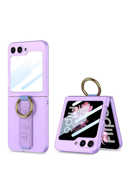 Tecnogelişen Galaxy Z Flip 6 Kılıf Kamera Korumalı Yüzüklü Flip Ring Kıpta Kapak-Mor