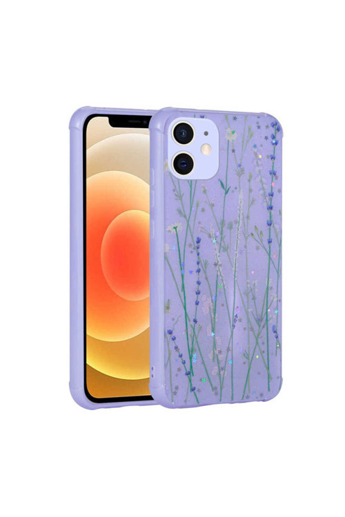 İphone 12 Uyumlu Simli Desenli Kamera Korumalı Parlak Tuva Popy Kılıf-Dallar