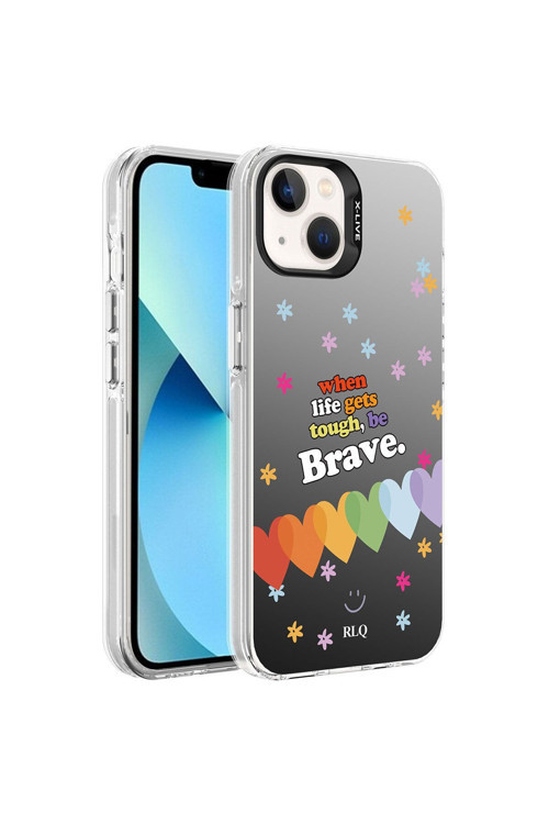 İphone 14 Uyumlu Desenli Silver Sert Kılıf-Kalp