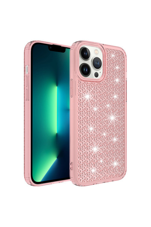 İphone 13 Pro Uyumlu Aihttgli Parlak Tasarımlı Snow Kılıf-Pembe