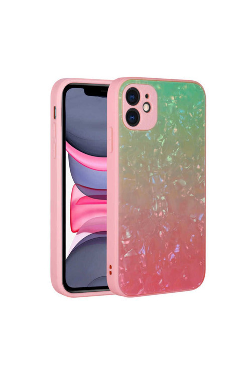 İphone 11 Uyumlu Renk Geçişli Mermer Desenli Sert Silikon Granit Kılıf-No4
