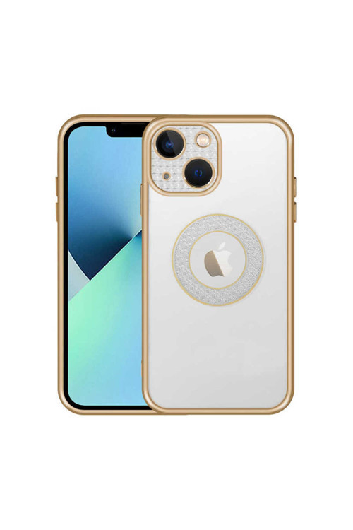 İphone 13 Uyumlu Kamera Korumalı Logo Gösteren Esta Kılıf-Gold