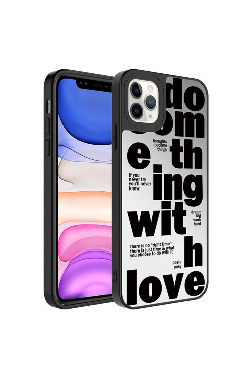 İphone 11 Pro Max Uyumlu Aynalı Desenli Kamera Korumalı Parlak Mkc Mirror Kılıf-Love
