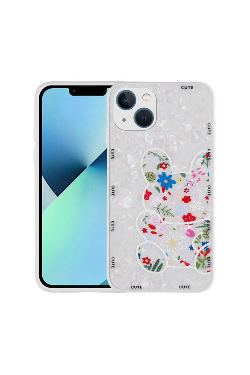 İphone 13 Uyumlu Desenli Sert Silikon Mumila Kılıf-White Rabbit