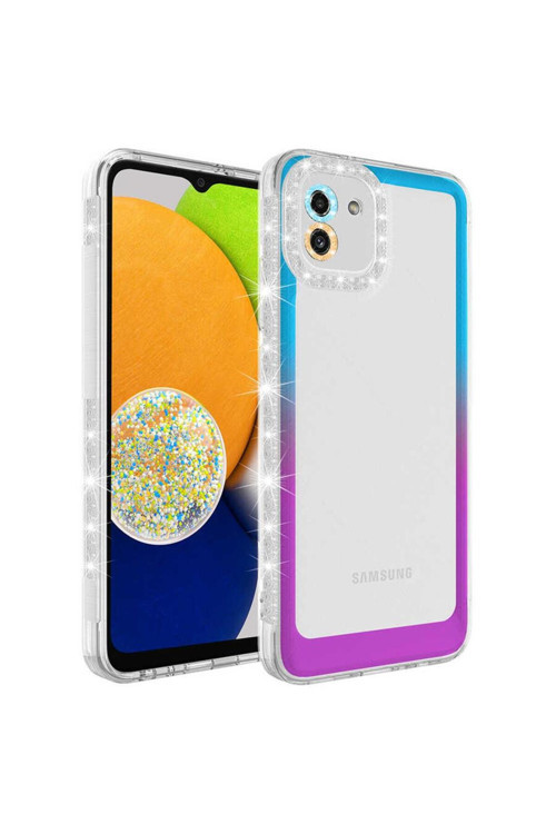 Galaxy A03 Kılıf Simli Ve Renk Geçiş Tasarımlı Lens Korumalı Park Kapak