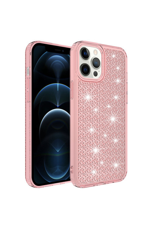 İphone 12 Pro Max Uyumlu Aihttgli Parlak Tasarımlı Fzd Snow Kılıf-Pembe