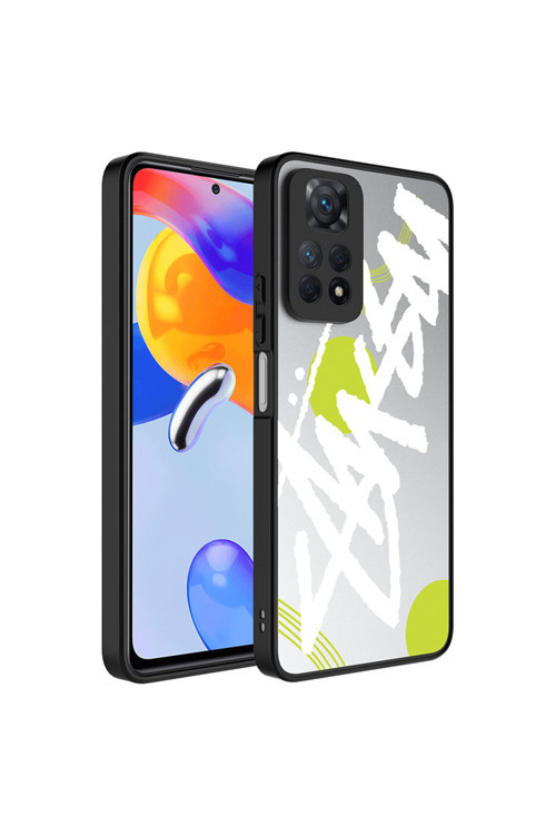 Redmi Note 12 Pro 4G Kılıf Aynalı Desenli Kamera Korumalı Parlak Omsy Mirror Kapak - Yazı
