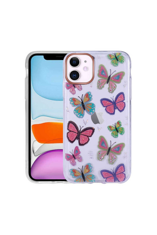 İphone 11 Uyumlu Desenli Simli Sert İnka Kılıf-No5