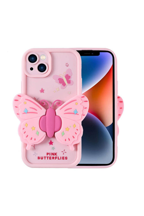 İphone 14 Kılıf Kamera Korumalı Figür Tasarımlı Kapya Kapak - Pembe Açık