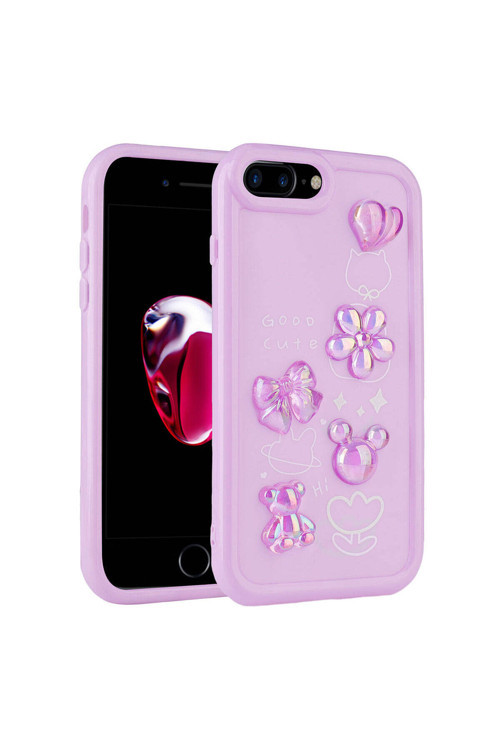 İphone 8 Plus Kılıf Kabartma Figürlü Parlak Tknr Toys Silikon Kapak - Mor