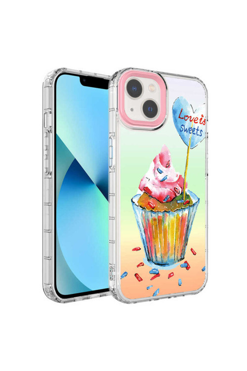 İphone 13 Uyumlu Kamera Korumalı Renkli Desenli Sert Silikon Cppl Korn Kılıf-No15