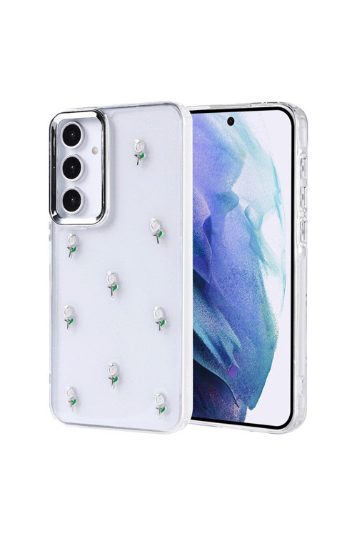 Galaxy A55 Kılıf Airbag Tasarımlı Simli Şeffaf Tygo Kutup Kapak - Lale