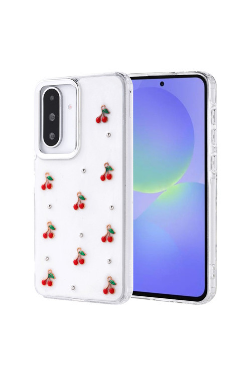 Galaxy A36 Kılıf Airbag Tasarımlı Simli Şeffaf Kutup Kapak - Kiraz
