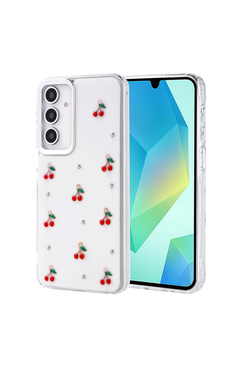 Galaxy A16 Kılıf Airbag Tasarımlı Simli Şeffaf Tygo Kutup Kapak - Kiraz