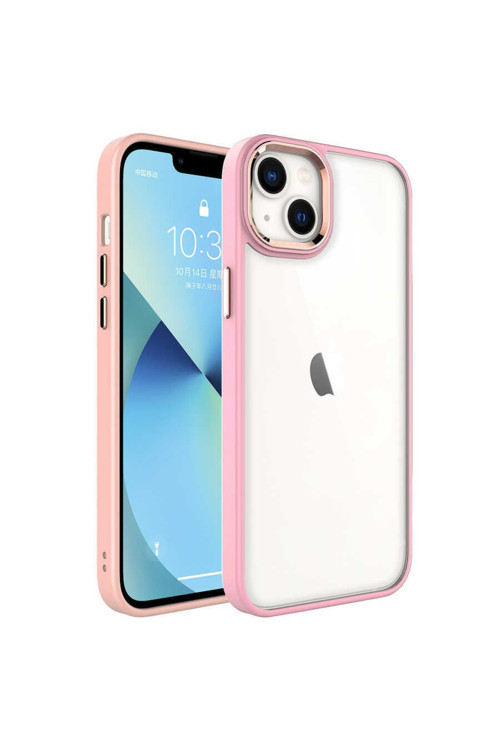Apple Iphone 14 Plus Uyumlu Kılıf Krom Kapak (Pembe Açık)
