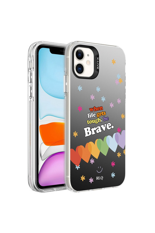 İphone 11 Uyumlu Kılıf Desenli Silver Sert Kapak (Kalp)