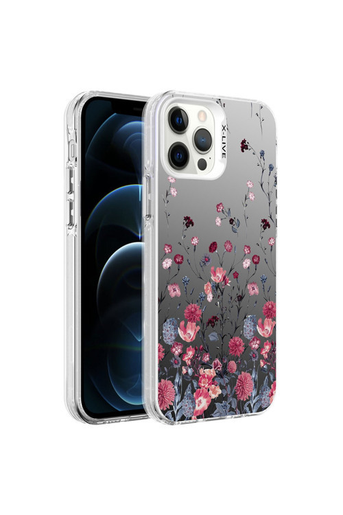 Uyumlu Apple İphone 12 Pro Kılıf Desenli Silver Sert Kapak