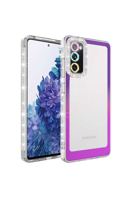 Galaxy S20 Fe Simli Ve Renk Geçiş Tasarımlı Korumalı Park Kılıf-Mor-Pembe