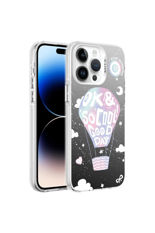 Apple İphone 14 Pro Max Kılıf Desenli Silver Sert Kapak