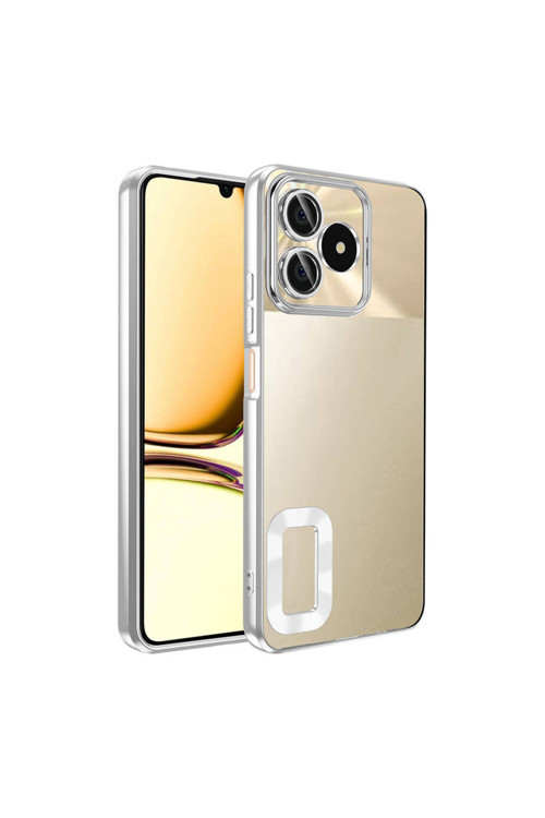 Realme C53 Kılıf Kamera Korumalı Logo Gösteren Sys Omega Kapak - Gümüş