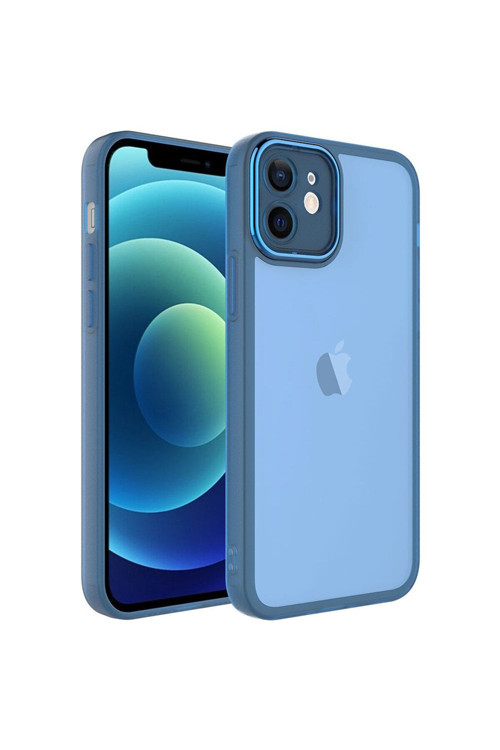 İphone 12 Uyumlu Kamera Korumalı Transparan Mkc Post Kılıf-Mavi