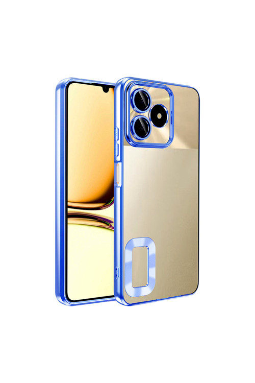 Realme C53 Kılıf Kamera Korumalı Logo Gösteren Omega Kapak - Mavi