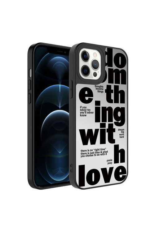 İphone 12 Pro Uyumlu Aynalı Desenli Kamera Korumalı Parlak Mkc Mirror Kılıf-Love