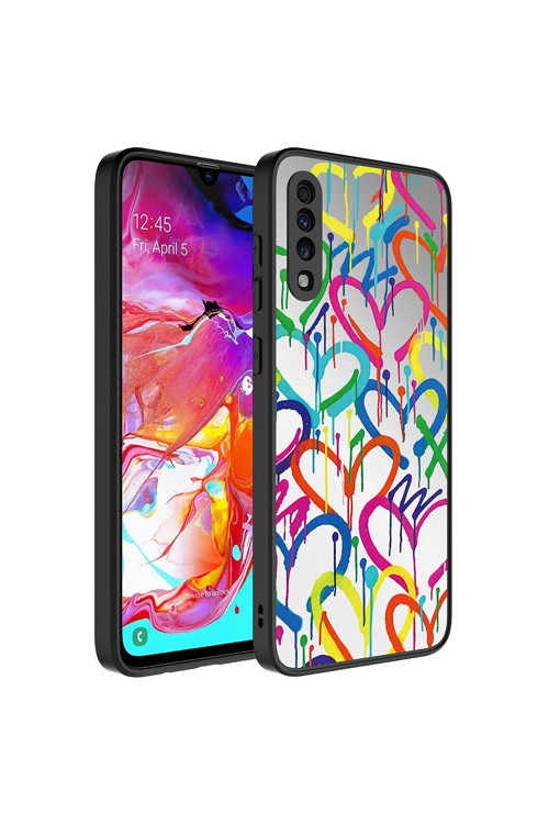 Galaxy A70 Kılıf Aynalı Desenli Kamera Korumalı Parlak Mirror Kapak - Kalp