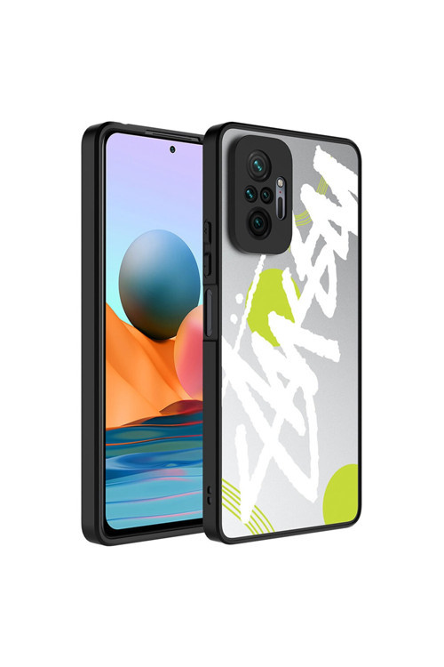 Xiaomi Redmi Note 10 Pro Uyumlu Kılıf Aynalı Desenli Kamera Korumalı Parlak Mirror Kapak (Yazı