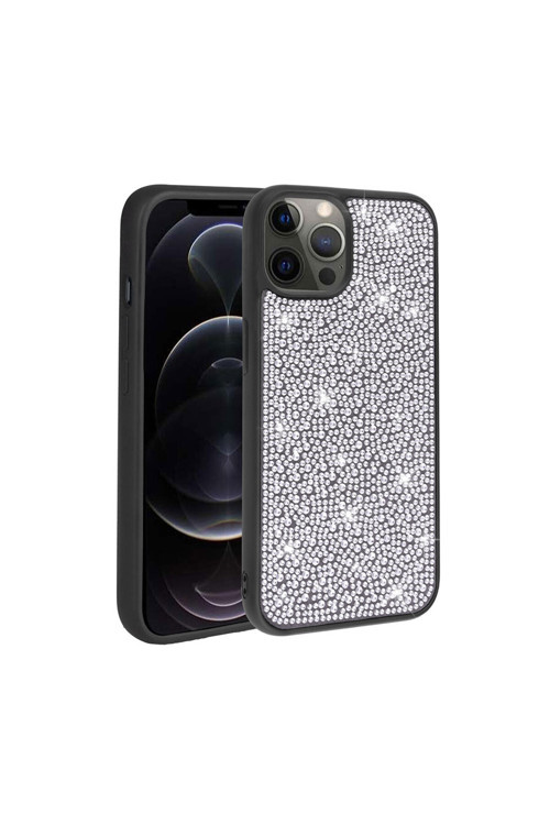 İphone 13 Pro Uyumlu Parlak Taşlı Tasarım Ston Kılıf-Siyah