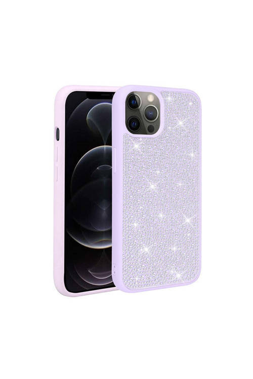 İphone 13 Pro Uyumlu Parlak Taşlı Tasarım Mkc Ston Kılıf-Lila