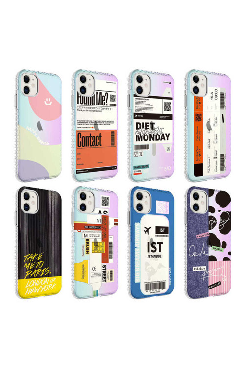İphone 11 Uyumlu Aihttg Kenarlı Renkli Desenli Silikon Elegans Kılıf-No5
