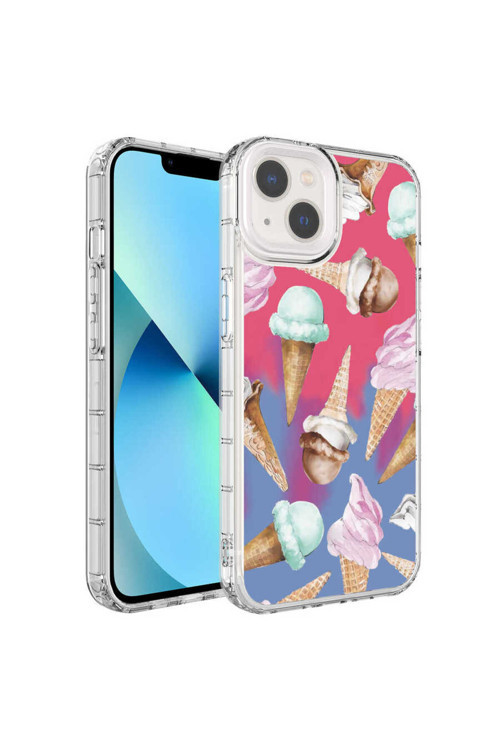 İphone 13 Uyumlu Kamera Korumalı Renkli Desenli Sert Silikon Mscs Korn Kılıf-No9