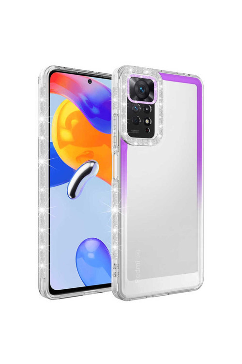 Uyumlu Xiaomi Redmi Note 11S Global Kılıf Simli Ve Renk Geçiş Tasarımlı Lens Korumalı Park Kapak Zor
