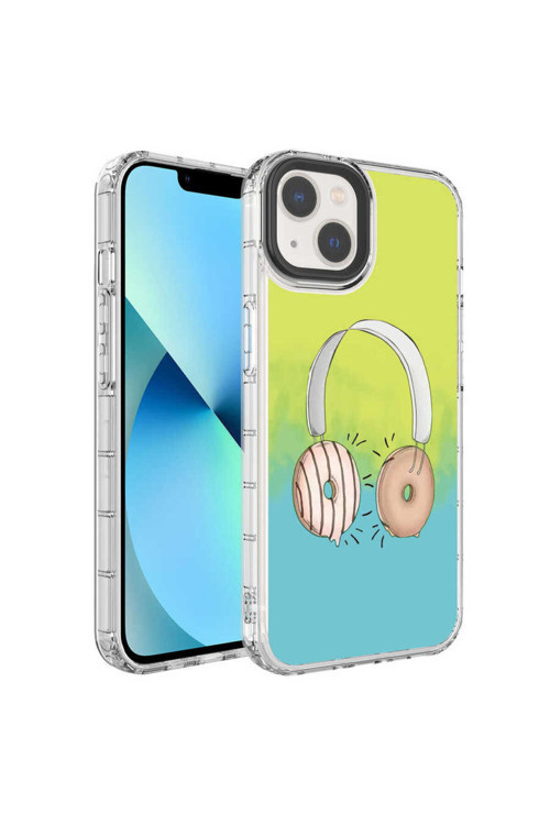 İphone 13 Uyumlu Kamera Korumalı Renkli Desenli Sert Silikon Mscs Korn Kılıf-No14