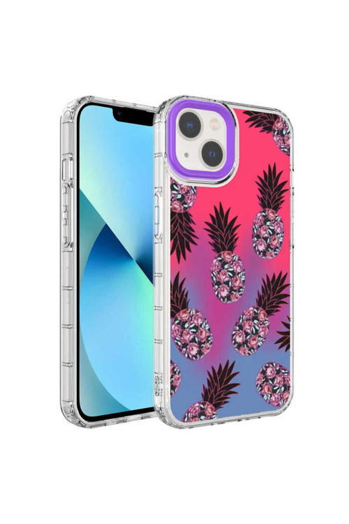 İphone 13 Uyumlu Kamera Korumalı Renkli Desenli Sert Silikon Csk Korn Kılıf-No6