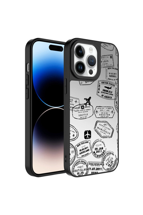 İphone 14 Pro Uyumlu Aynalı Desenli Kamera Korumalı Parlak Frm Mirror Kılıf-Seyahat
