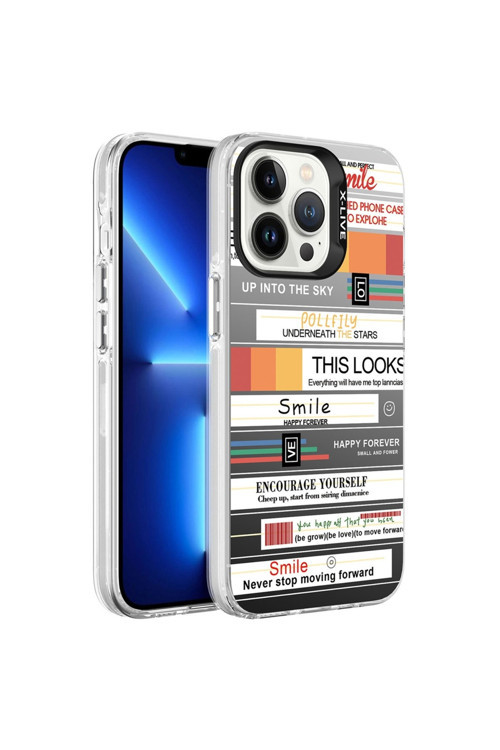 İphone 13 Pro Uyumlu Kılıf Desenli Silver Sert Kapak (Mottolar)